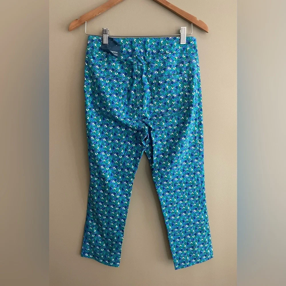 Soft Surroundings: Blue Pants with Tiny Forget Me Not Flowers Super Stretch